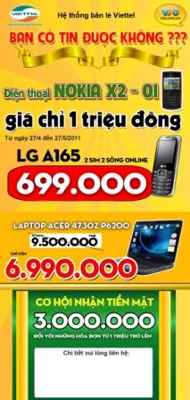 Điện thoại Nokia X2-01 giá chỉ 1 triệu đồng tại siêu thị Viettel Nguyễn Văn Linh- Đà Nẵng